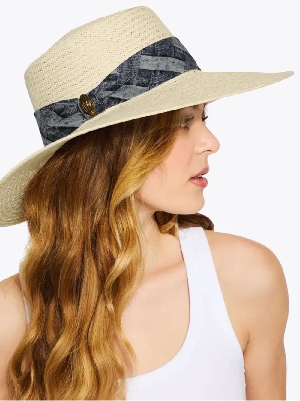 Wide Brim Straw Sun Hat with Braided Band - Kurt Geiger